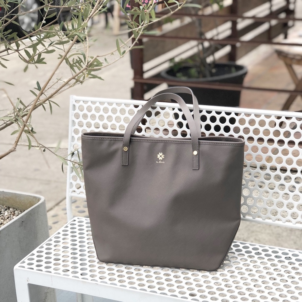 Leather laptop tote taupe grey